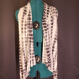 Black and White Tie-Dye Open Cardigan